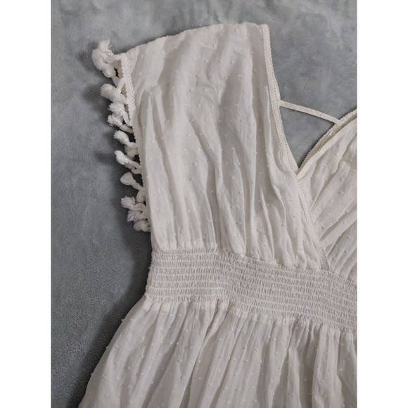 White Boho Top Blouse Fringe Elastic Waist Beach Clothing Culture Kitch Sz L - Picture 2 of 9